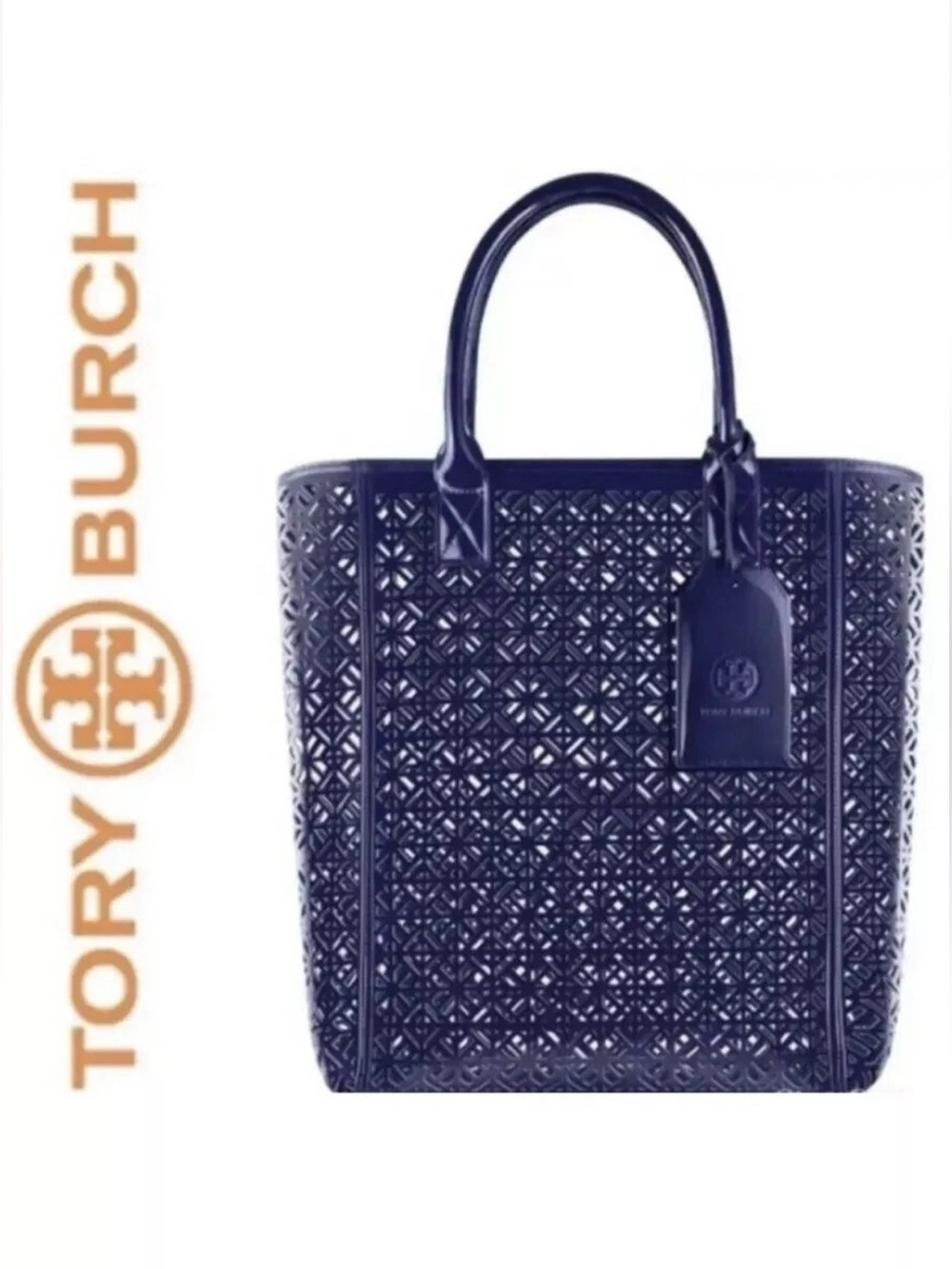Tory Burch Navy PVC Laser-Cut Tote